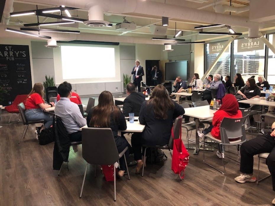 Students gather in St. Larry's Pub for the Keynote delivered by Gregory Ridge
